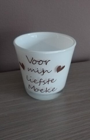 Theelichthouder met tekst