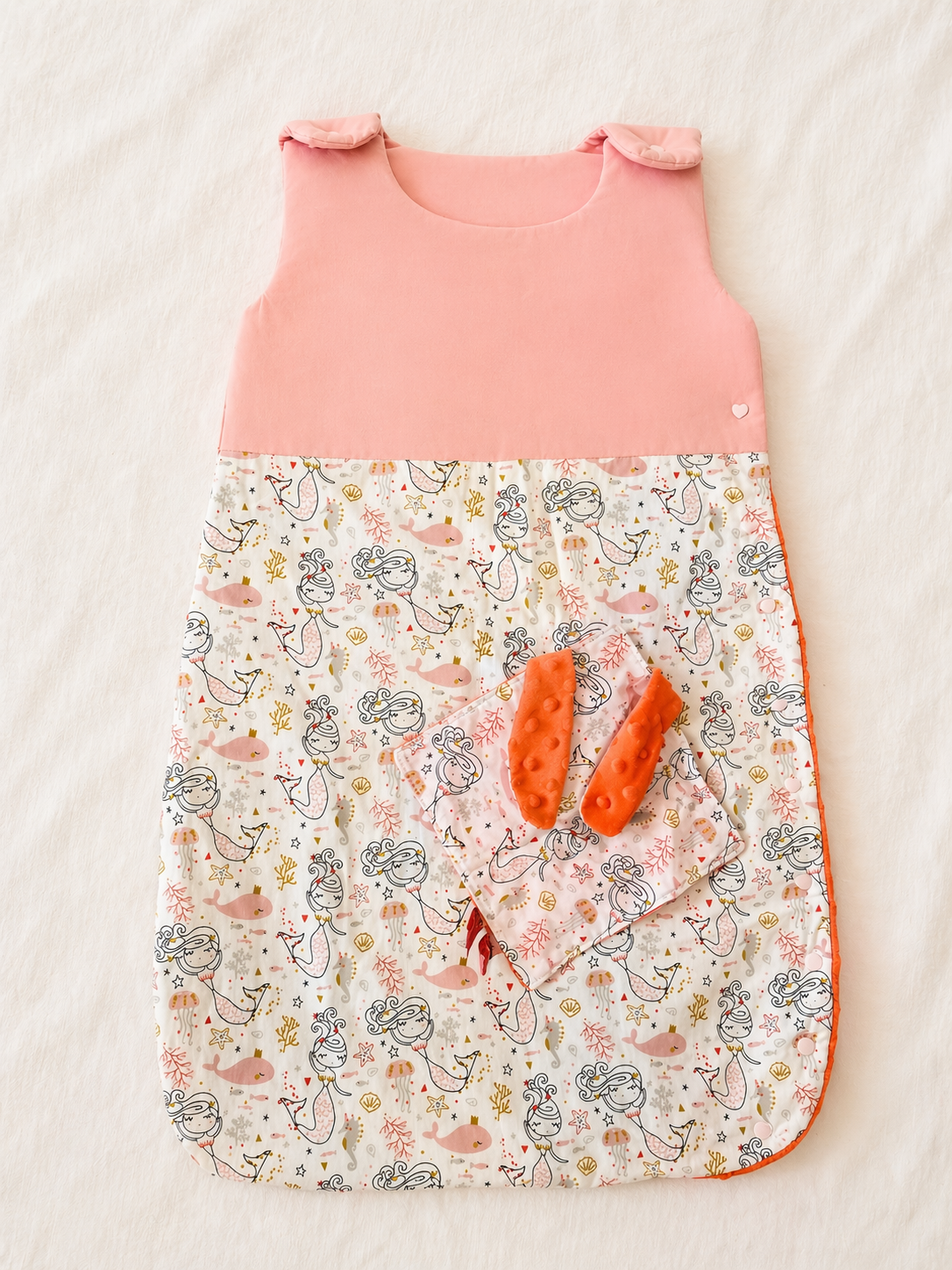 Gigoteuse Réversible Rose & Corail – Thème Sirène + Doudou Assorti