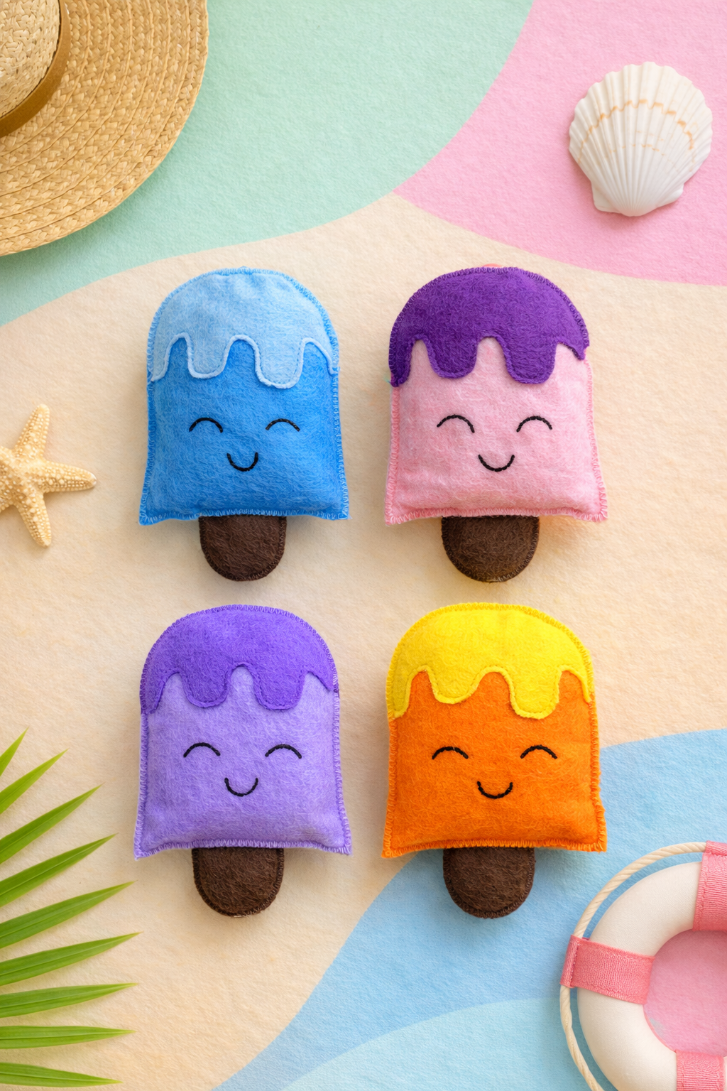 Lot de 4 glaces en feutrine – couleurs vives et estivales