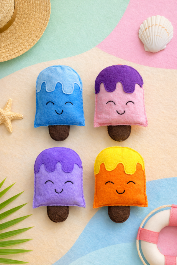 Lot de 4 glaces en feutrine – couleurs vives et estivales