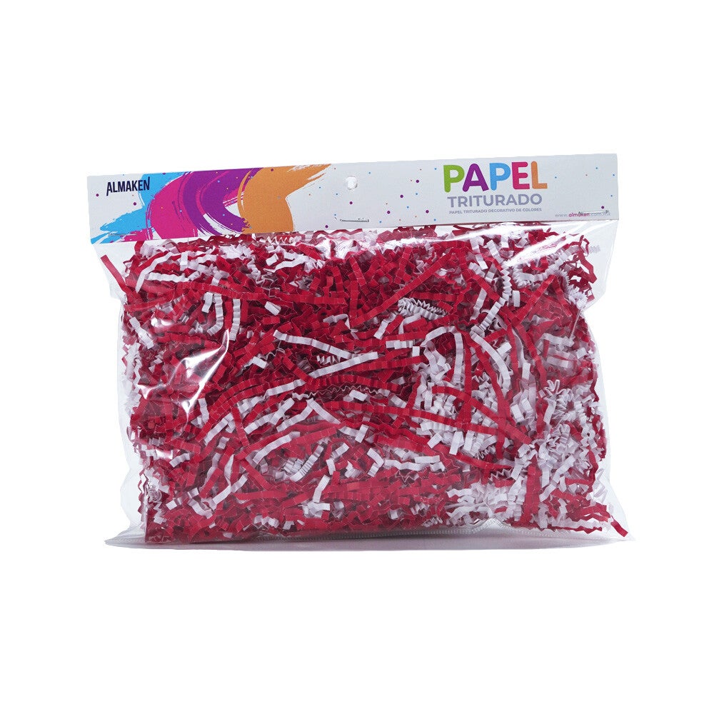 PAPEL TRITURADO, BOLSA DE 40 GRAMOS,  ROJO / BLANCO