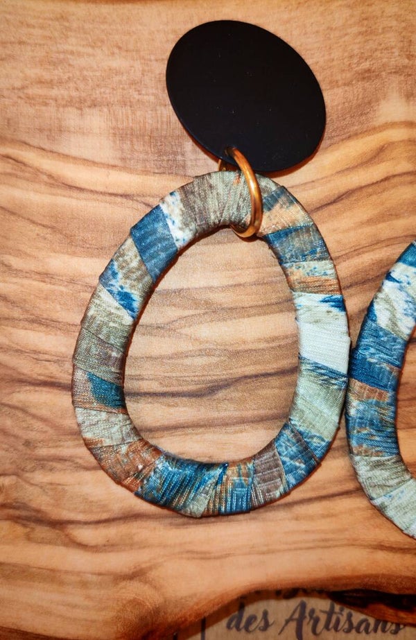 Créoles upcyclées tissu clips