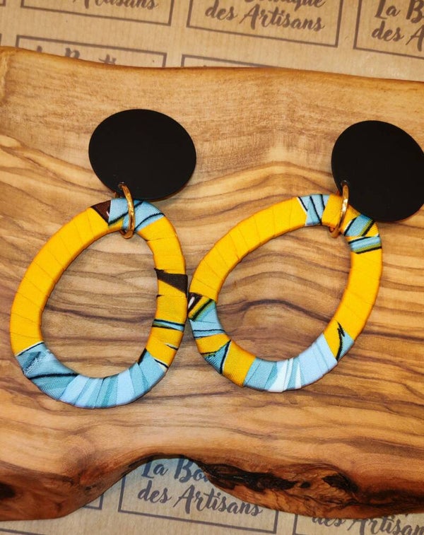 Créoles tissu jaune clips