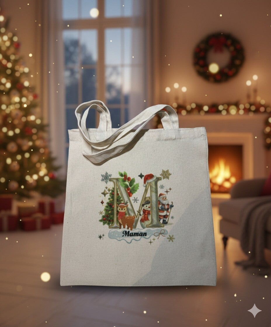 🎁 Sac Fourre-Tout Personnalisé de Noël "Maman"