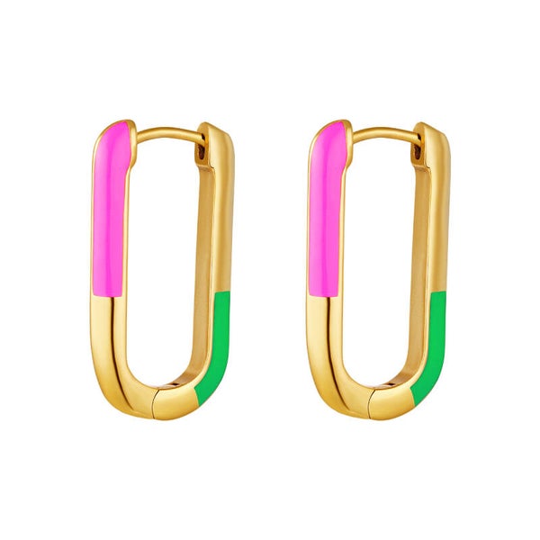 Colourful oval pink/green earrings