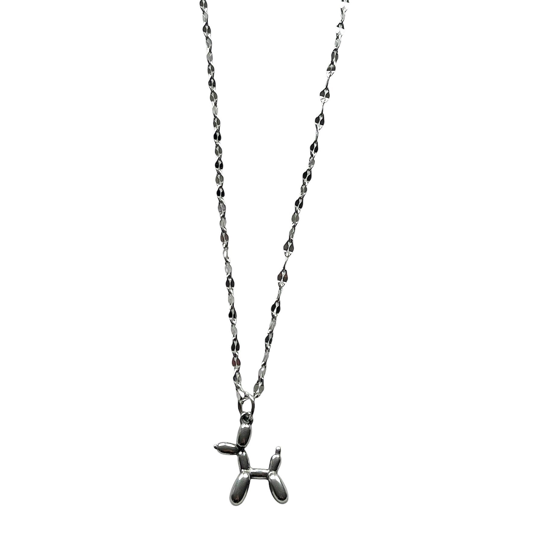 Balloon dog long necklace silver