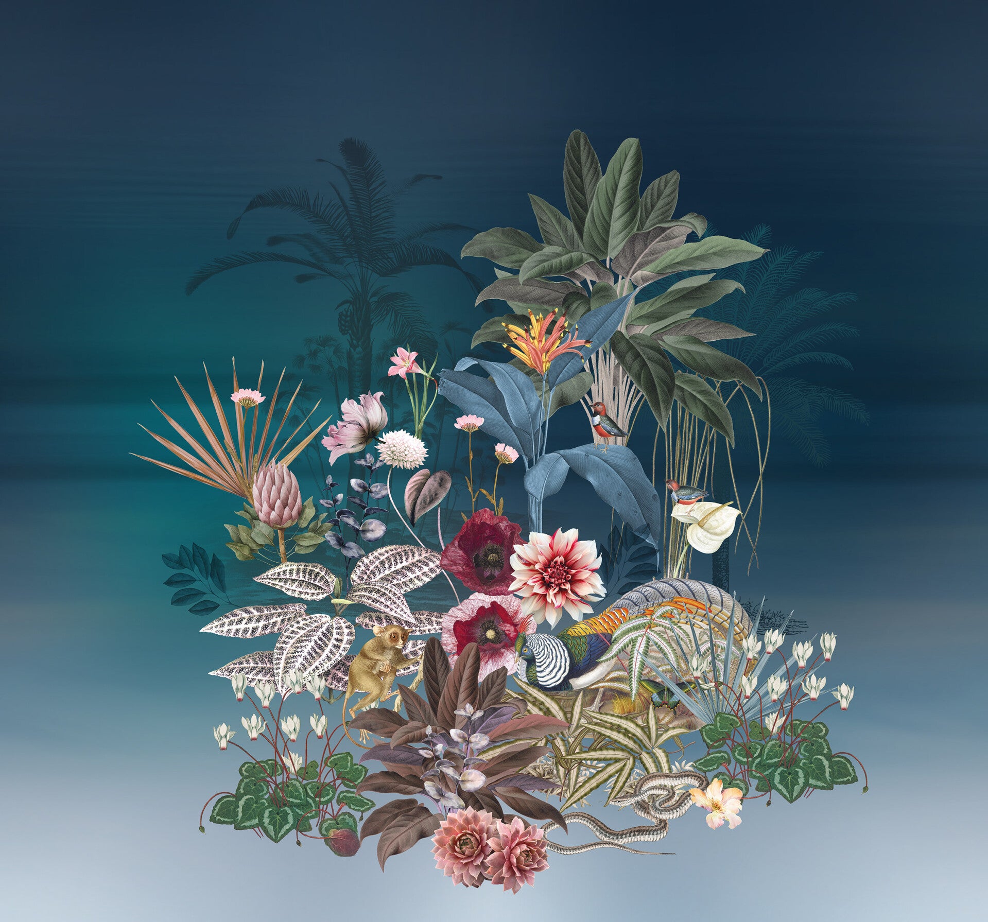 Vliesbehang repeterend 300 cm dessin Exotica