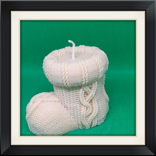 Bougie décorative botte tricotée