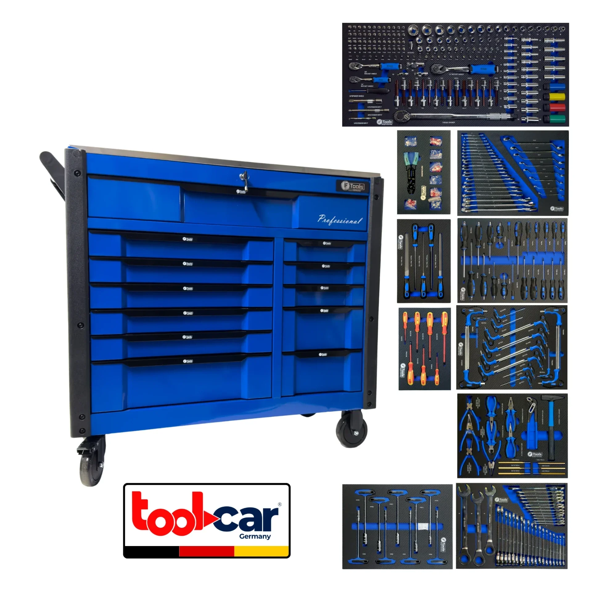 F-Tools ToolCar Werkzeugwagen Werkstattwagen | 10 volle Schubladen + 2 extra Staufächer
