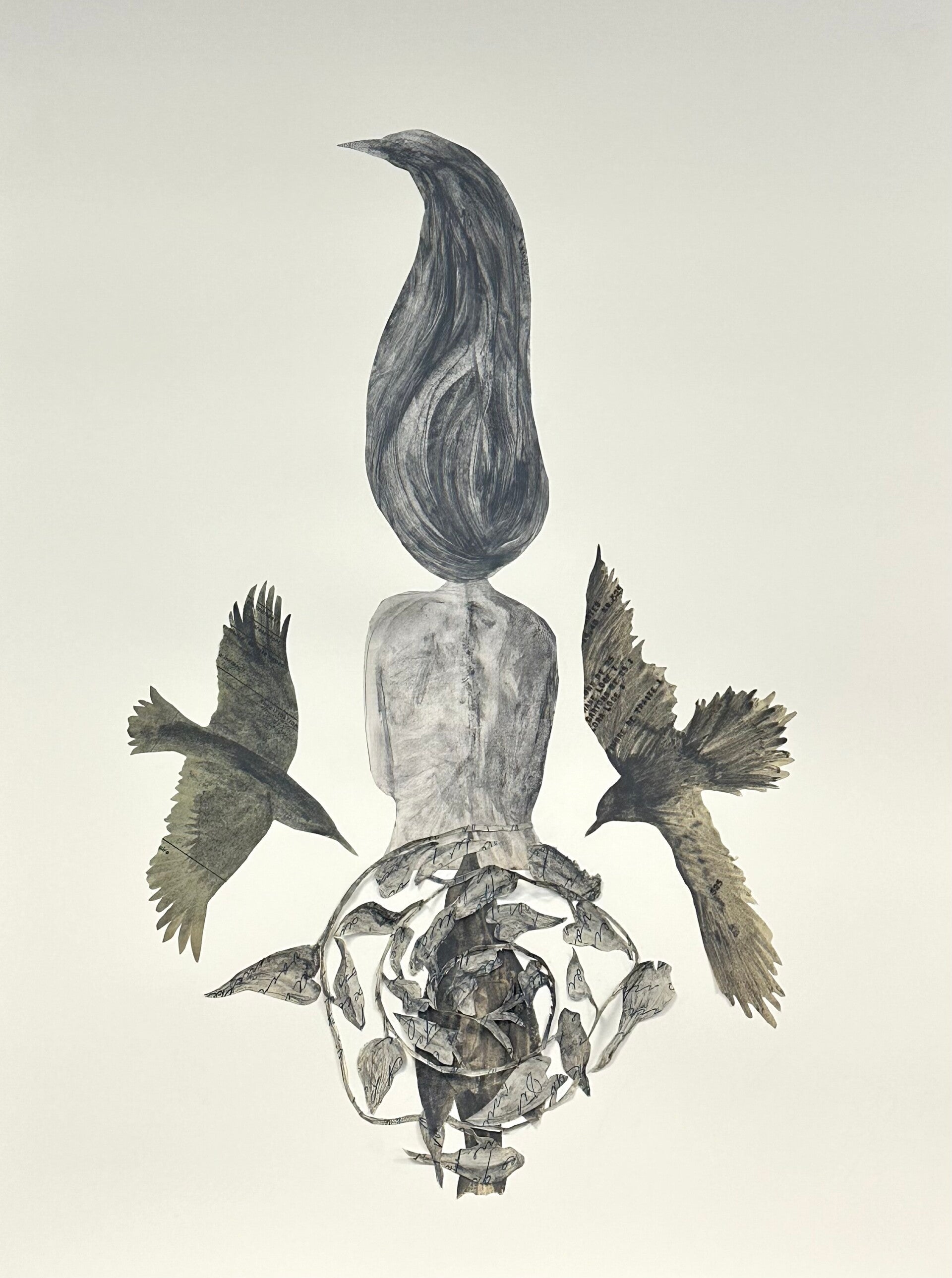 Kunstwerk van vrouw hangend in de wilg