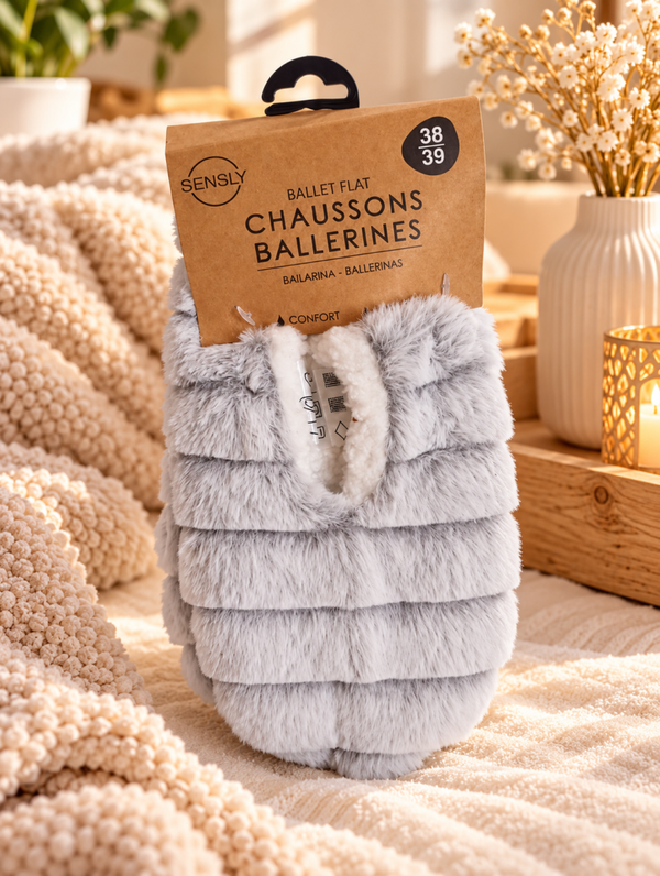 🤍 Chaussons ballerines tout doux – Gris