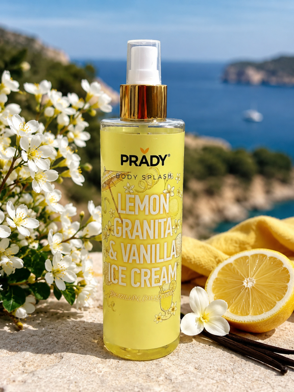 Ce body splash PRADY – Lemon Granita & Vanilla Ice Cream évoque un parfum gourmand, frais et estival.