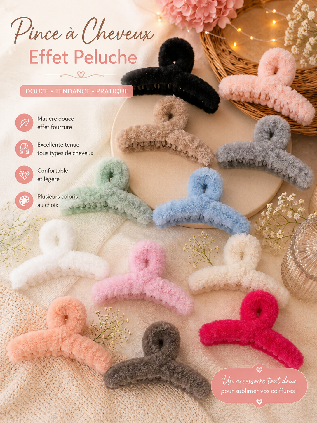 ✨ Pince à cheveux effet peluche – Ultra tendance ! ✨