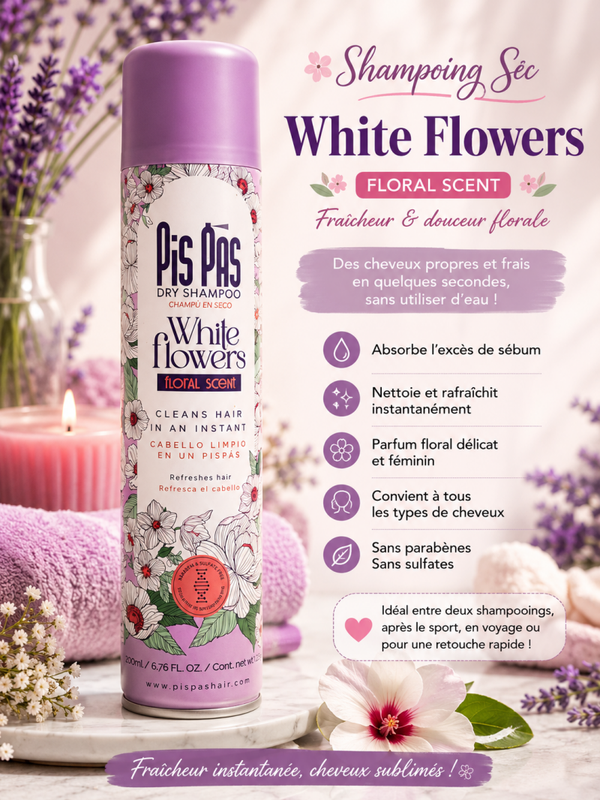 🌸 Shampoing Sec White Flowers – Pis Pas 🌸