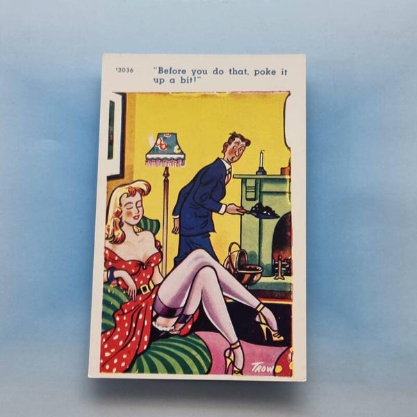 Saucy Comic Postcard C1965 Stockings Suspenders Knickers Coal Fire Poke It TROW
