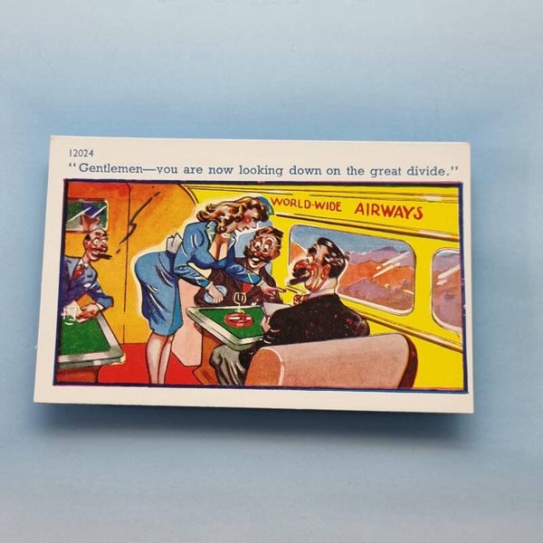 Saucy Comic Postcard C1965 Air Hostess Boobs Aircraft Cigar Letch Great Divide TROW