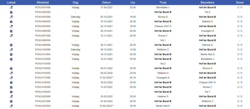 Kalender B-ploeg VTTL