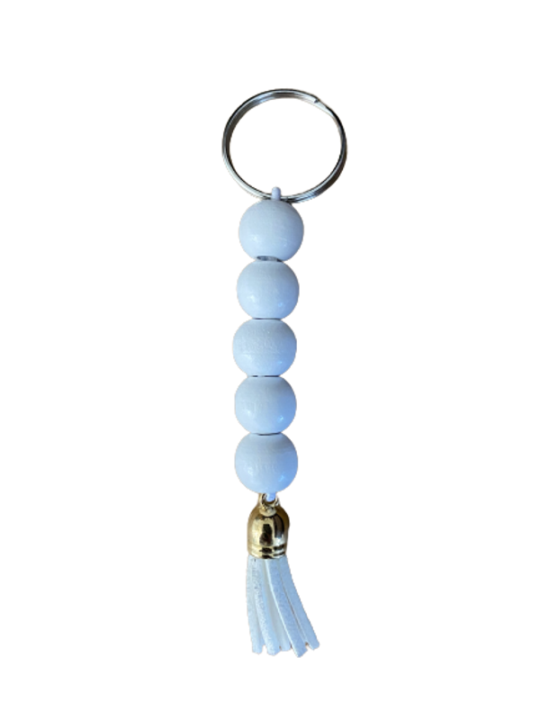 Sleutelhanger - houten kralen - wit