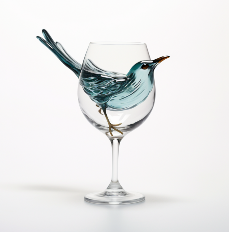 Wein Essenz Vogel Glas leichtigkeit Inspiration  zerbrechlich zart von Simone Wälti visualcreators.ch