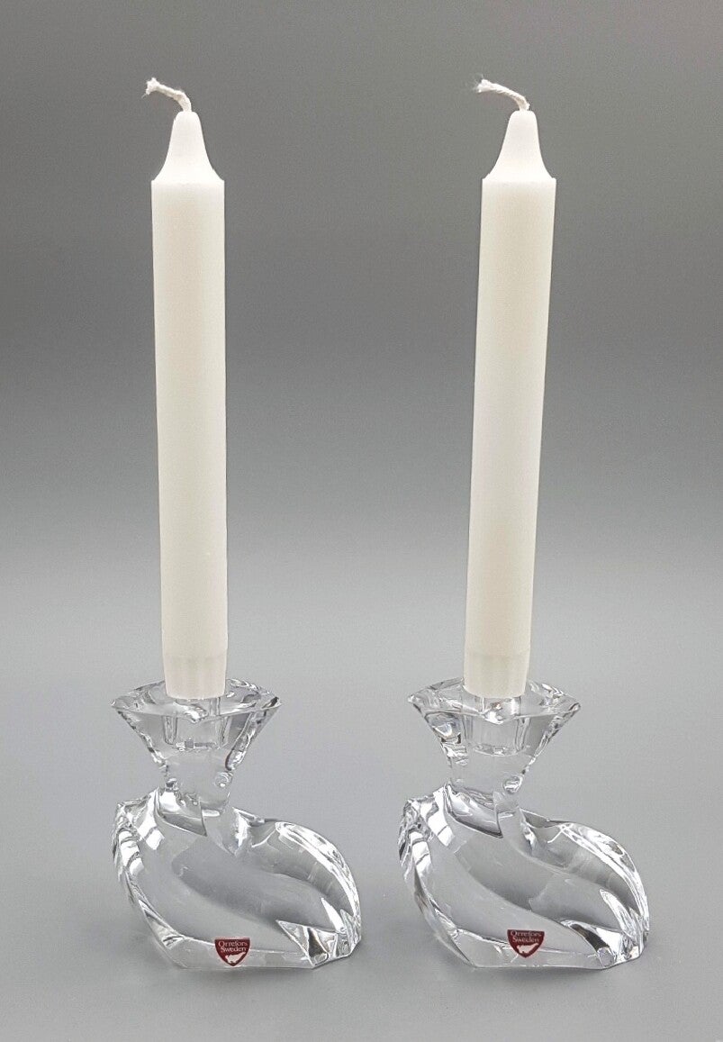 Orrefors Swedish Full Lead Crystal Glass Candle Holders - Olle Alberius