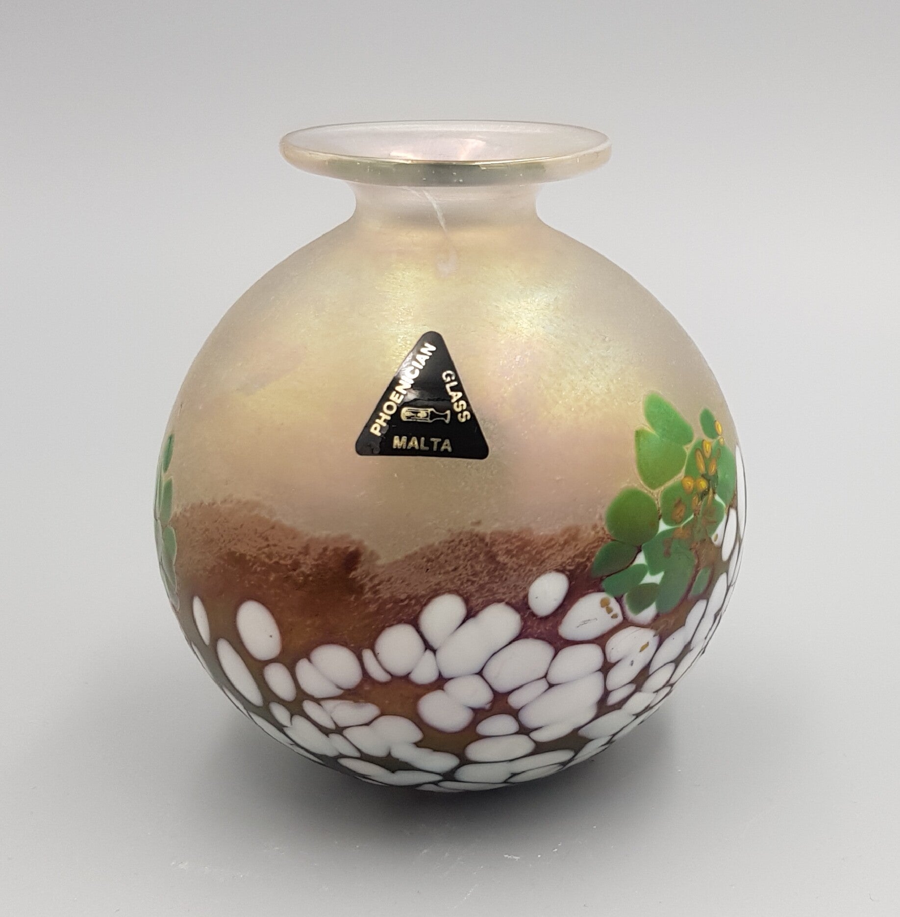 Iridescent glass vase Malta ''Phoenician'' - engraved signature