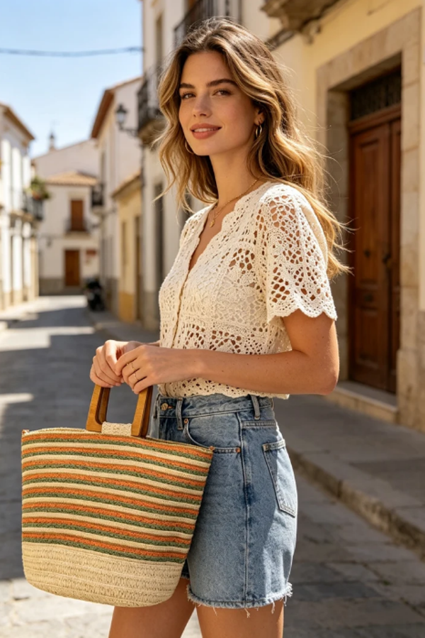 Sac panier rayé style bohème