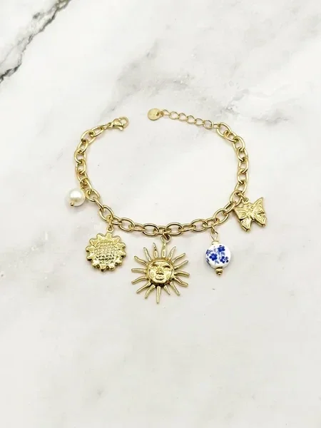 Bracelet ajustable en acier inoxydable doré Charms