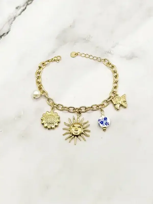 Bracelet ajustable en acier inoxydable doré Charms