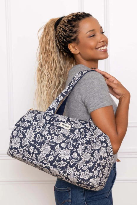 Sac week-end polochon matelassé porté épaule coton imprimé avec zip