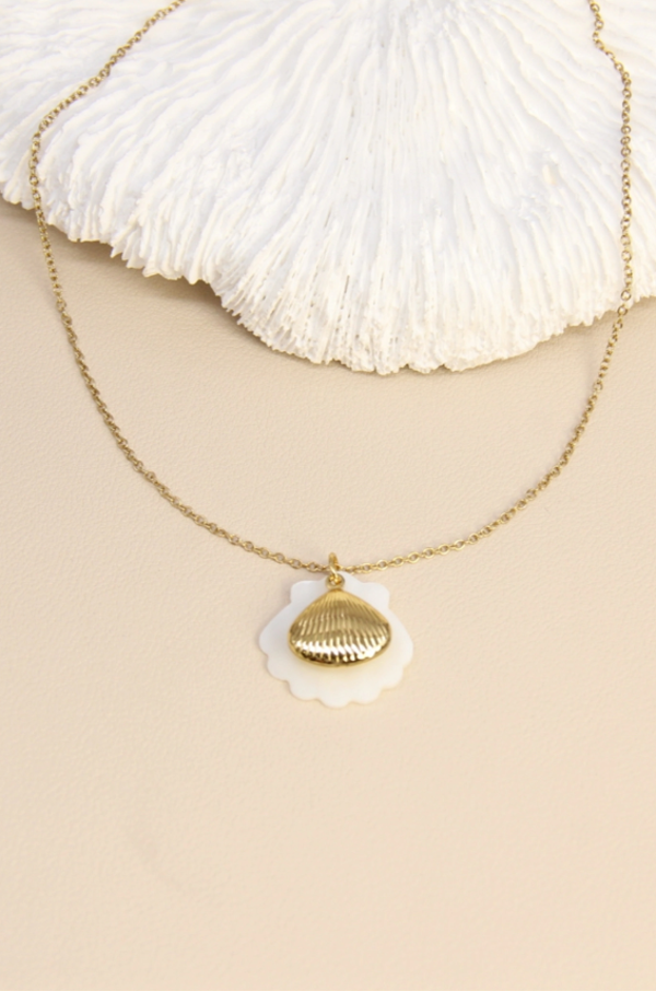 Collier fin Coquillage Doré & Nacre – Acier Inoxydable