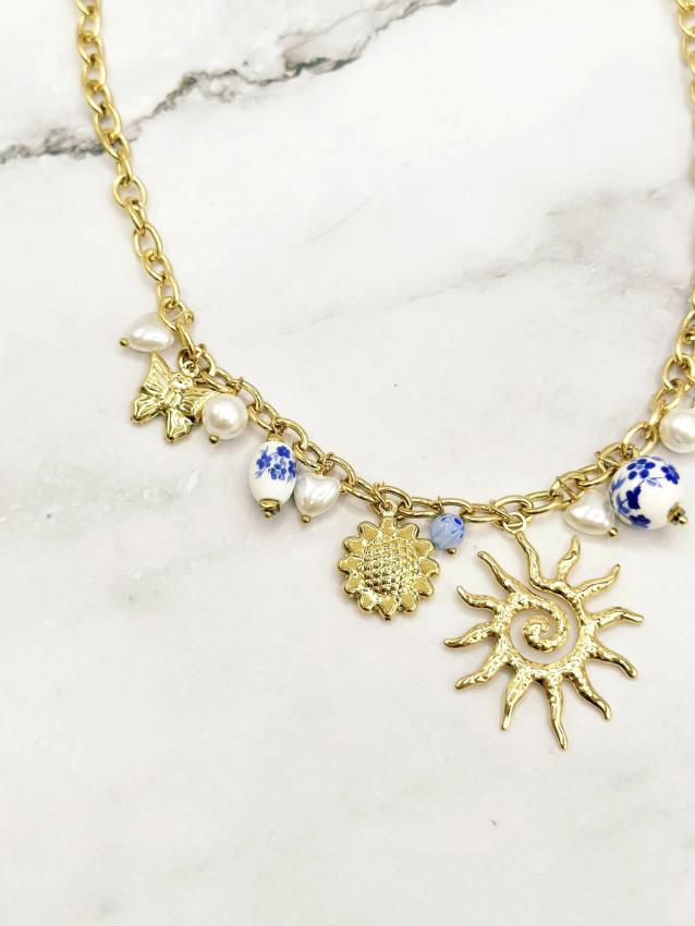Collier en acier inoxydable doré ajustable Charms Céramique