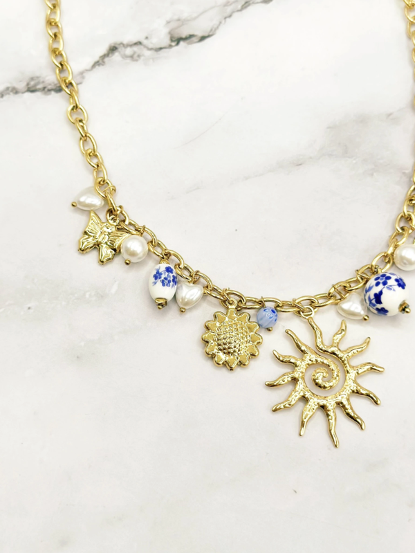 Collier en acier inoxydable doré ajustable Charms Céramique
