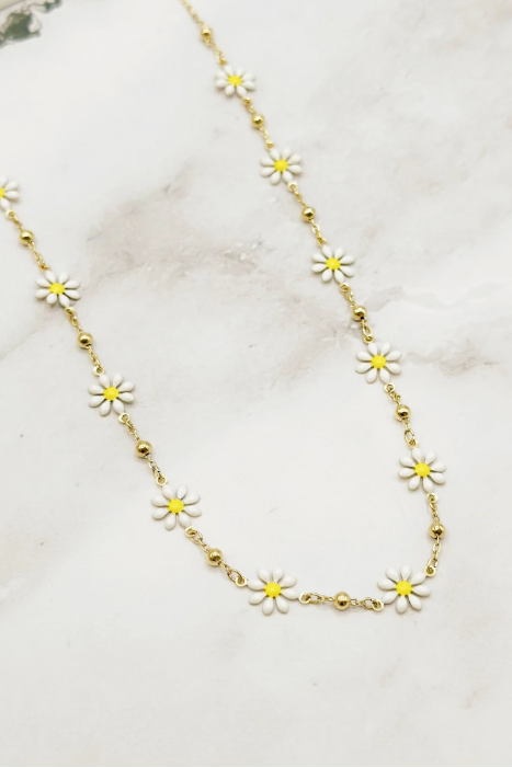 Collier en acier inoxydable ajustable Marguerites blanches