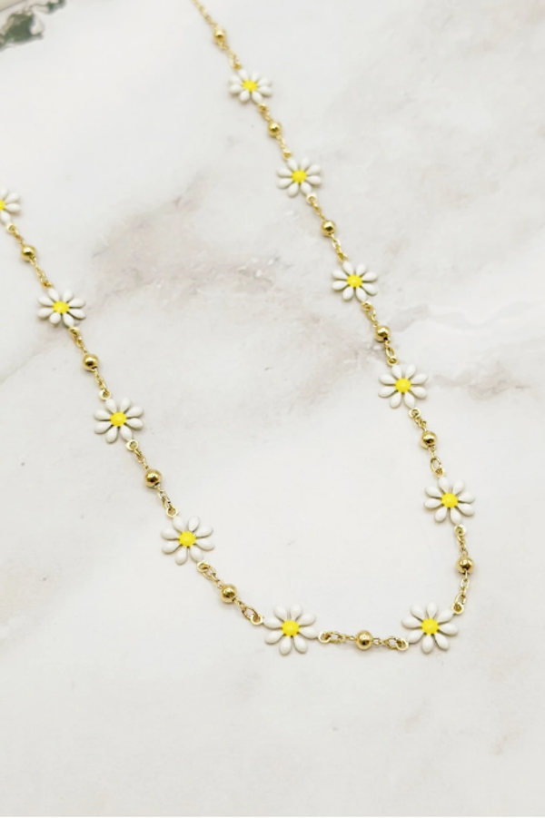 Collier en acier inoxydable ajustable Marguerites blanches