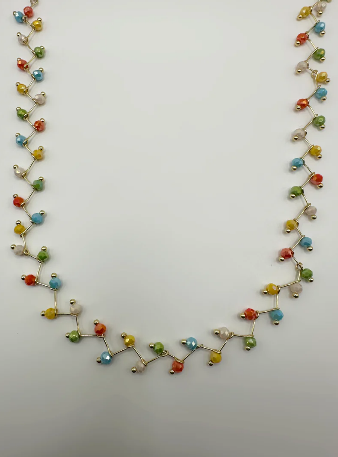 Collier ras de cou en acier inoxydable, à perles multicolores