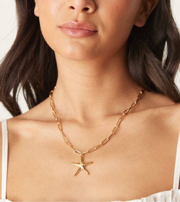 collier en acier inoxydable doré avec pendentif en forme d'étoile de mer