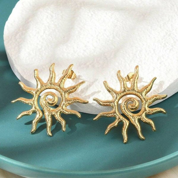 Boucles d’oreilles soleil martelé – acier inoxydable