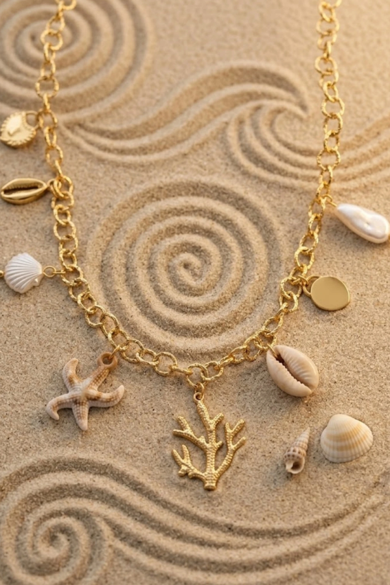 Collier "Corail Doré" – Charms Marins & Coquillages Naturels
