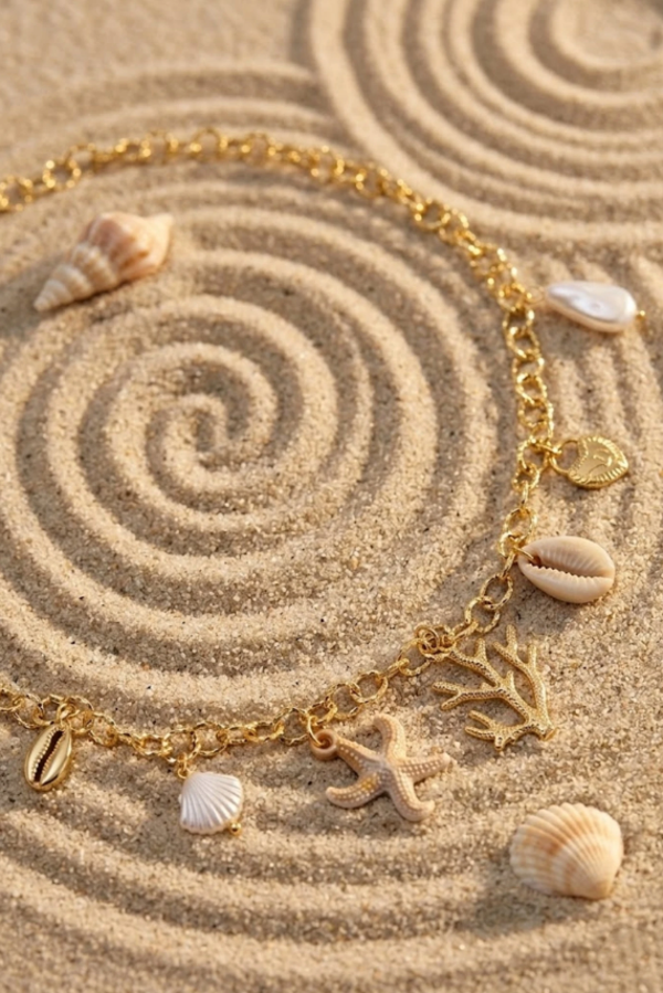 Collier "Corail Doré" – Charms Marins & Coquillages Naturels