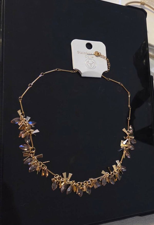 collier gouttes crystal et acier inoxydable