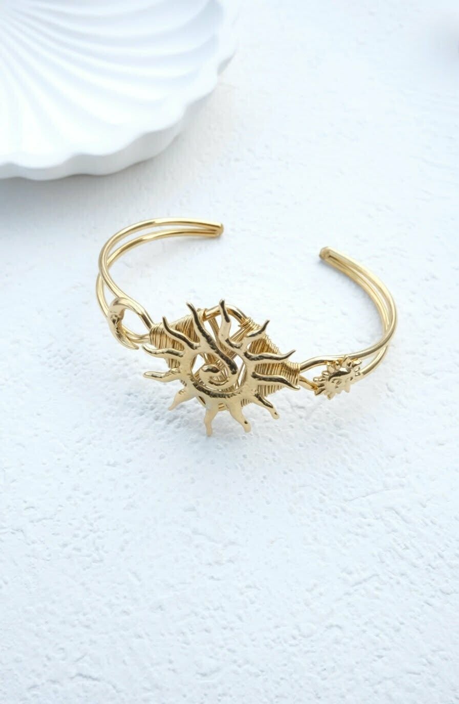 Bracelet manchette en acier inoxydable motif soleil