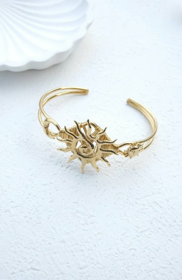 Bracelet manchette en acier inoxydable motif soleil