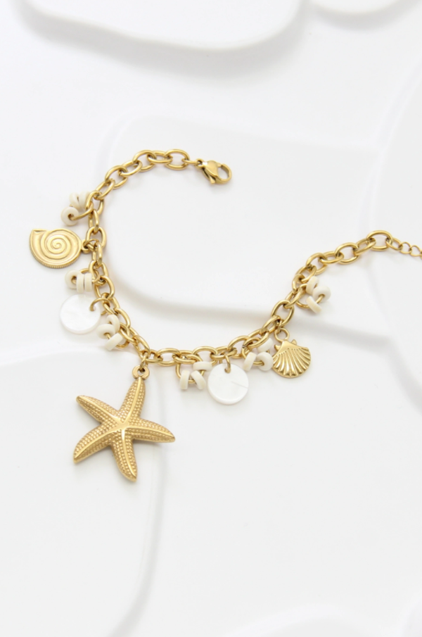 Bracelet doré étoile de mer et coquillages