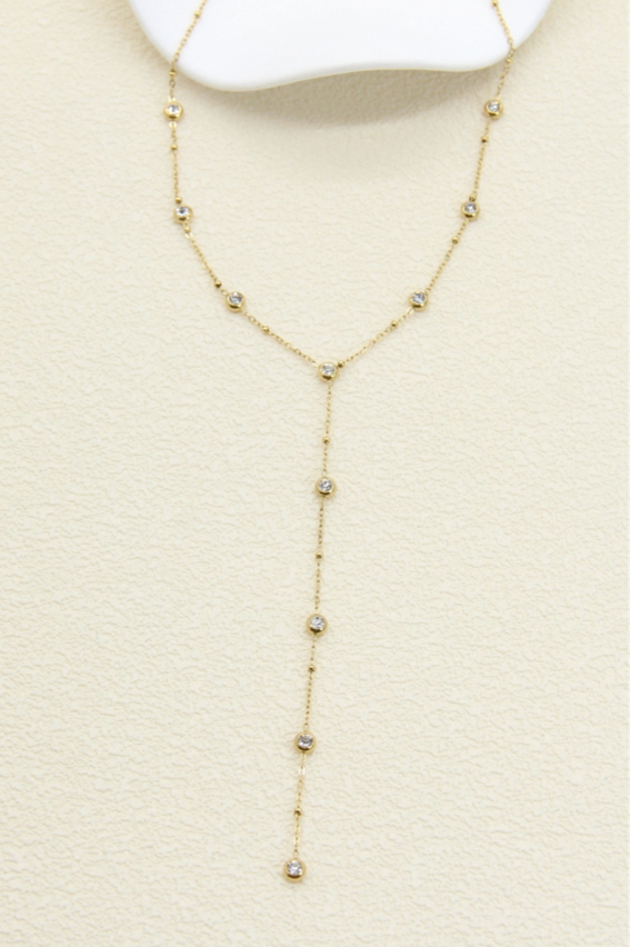 Collier Y strass délicats en acier inoxydable doré