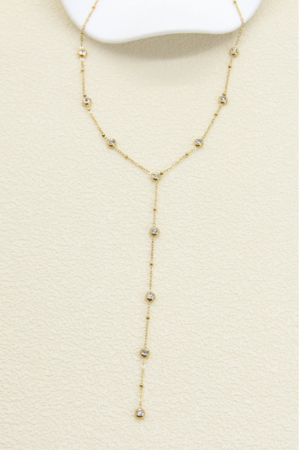 Collier Y strass délicats en acier inoxydable doré