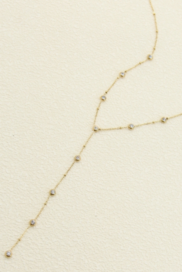 Collier Y strass délicats en acier inoxydable doré