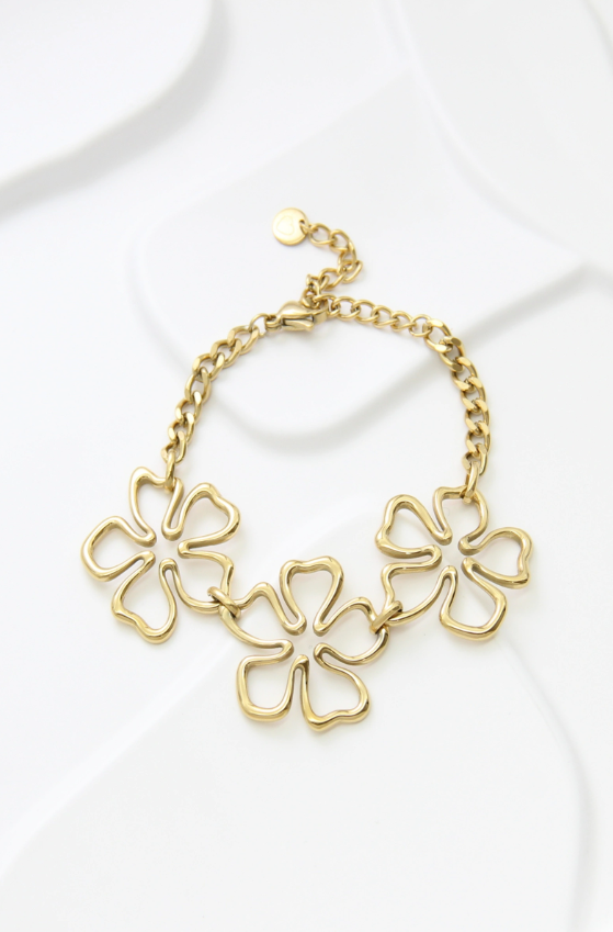 Bracelet Fleur en Acier Inoxydable Doré – Élégance Florale
