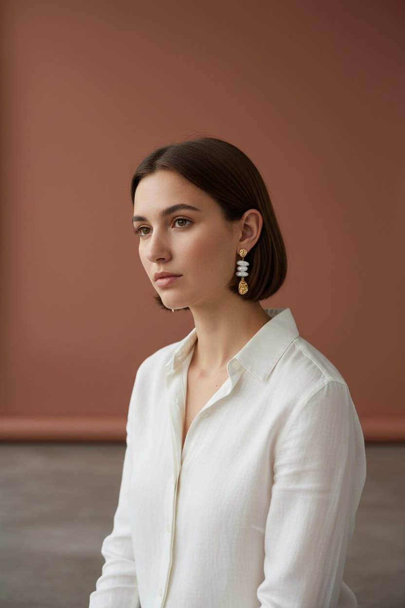 Boucles d’oreilles en acier inoxydable doré Perles