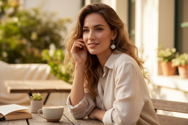 Boucles d'oreilles en acier inoxydable, avec pétales nacrées