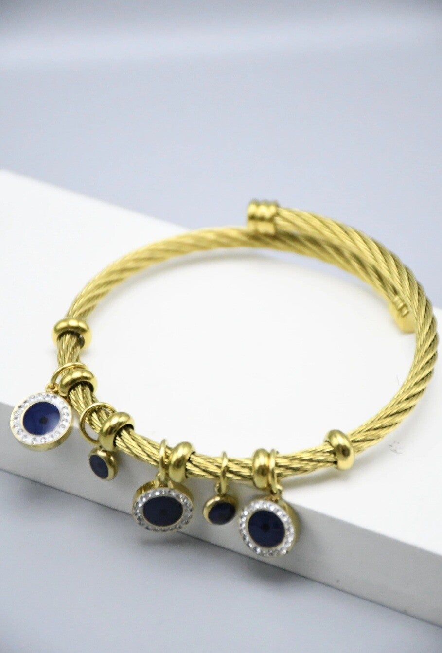 Bracelet jonc tressé en acier inoxydables, avec breloques